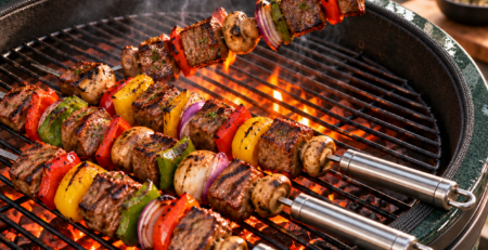 Brochetas para parrilla en uso